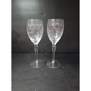 Lenox Style Etched Crystal Water Goblets, Sunflower Design, 9.5"‎ Twisted Stem